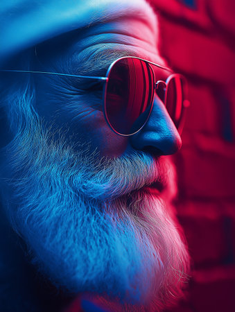 Portrait of a handsome senior man with long beard and sunglasses. Men's beauty, fashion.の素材
