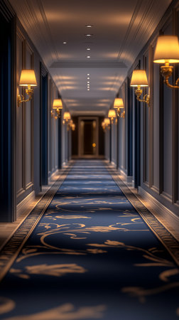 Corridor in a hotel. Luxury hotel corridor. 3D renderingの素材
