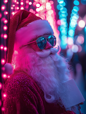 Portrait of Santa Claus in sunglasses and red jacket. Christmas.の素材