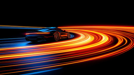 sports car on the road with motion blur background. 3d renderingの素材