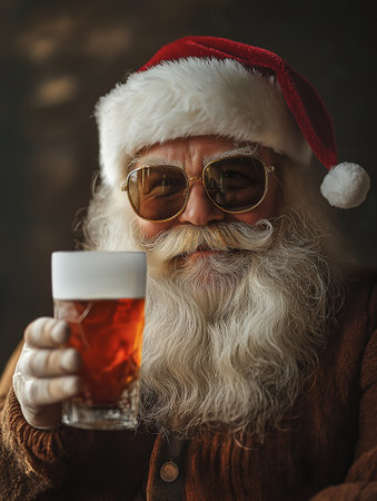 Portrait of Santa Claus with glass of beer. Merry Christmas and Happy New Year!の素材