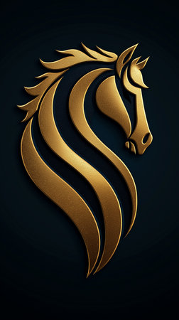 Horse head with golden hair on black background. Vector illustration.の素材