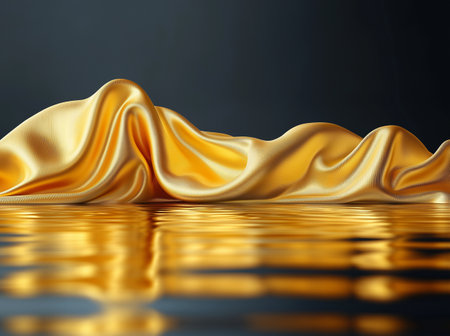 Golden satin on a dark background. 3d rendering, 3d illustration.の素材