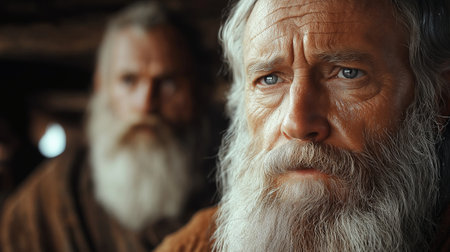 Portrait of an old man with long white beard and mustache.の素材