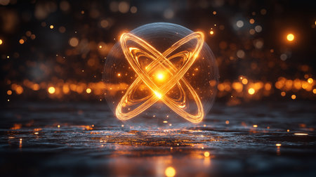 3d rendering of abstract atom on dark background. Science and technology conceptの素材
