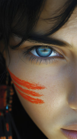 Close-up portrait of a beautiful young woman with bright make-upの素材