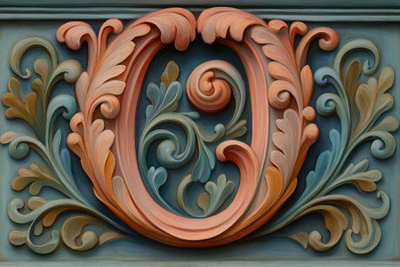 Closeup detail of decorative ornament on the facade of a building.の素材