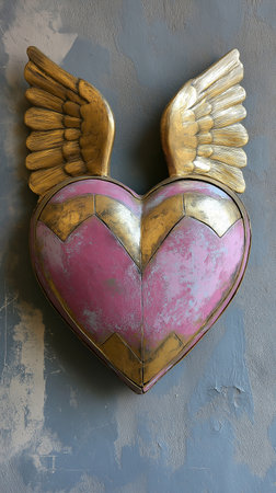 Heart shape with wings on the wall. Valentine's day concept.の素材