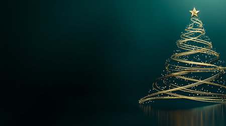 Christmas tree with golden lights on a dark background. 3d illustrationの素材