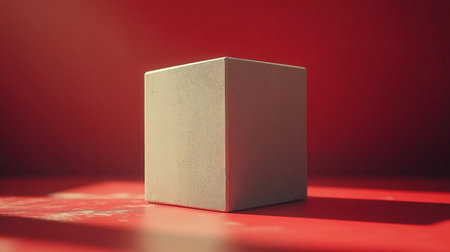 White box on a red background. Minimalism. 3d renderingの素材