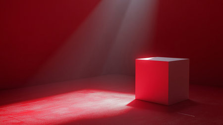 Red cube illuminated by spotlights on red background. 3D renderingの素材