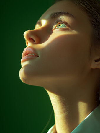 Portrait of a beautiful young woman with green eyes and clean skinの素材