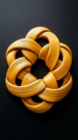 Golden rings on a black background, top view, close-upの素材