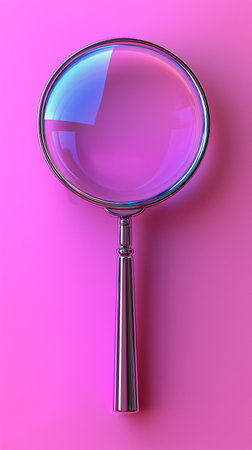 Magnifying glass on a pink background. 3d render illustration.の素材