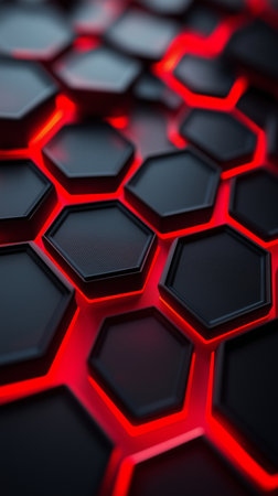 3d rendering of abstract hexagon background in red and black colorsの素材
