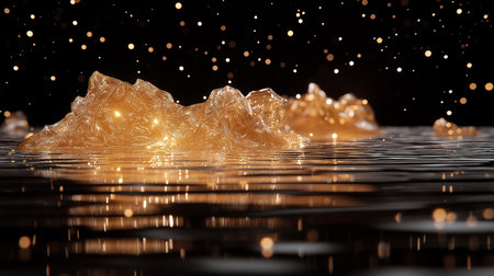 3d render, abstract background, golden splashes of water on black backgroundの素材