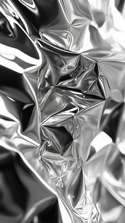 Closeup of crumpled silver foil texture. Abstract background.の素材