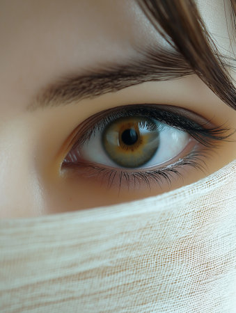 Close-up of a beautiful female eye in a medical bandageの素材