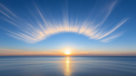Sunset over the Baltic Sea, Poland. Long exposure photo.の素材