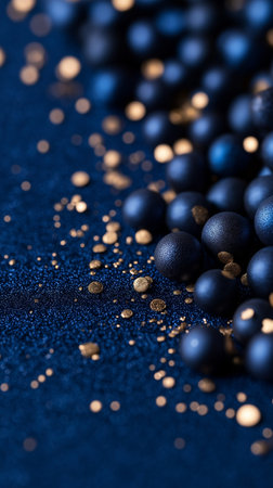 Close-up of blue beads on a blue background. Selective focus.の素材
