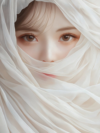 Beautiful young woman in white veil, closeup. Beauty, fashion.の素材
