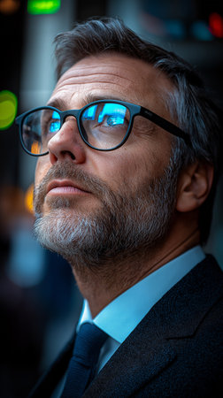 Portrait of a handsome mature businessman wearing glasses and looking away.の素材