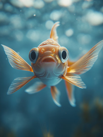 Goldfish swimming in aquarium. Fish in water. 3d renderingの素材