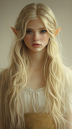 Portrait of a beautiful girl with long blond hair. Beauty, fashion.の素材
