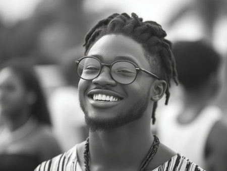 Portrait of a smiling african american woman wearing eyeglassesの素材