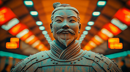 Korean warrior statue in Seoul, South Korea. 3D renderingの素材