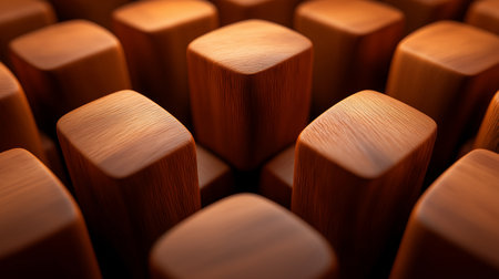 Wooden background, close-up. Texture of wooden cubes.の素材