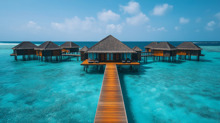 tropical beach in Maldives with few palm trees and blue lagoonの素材