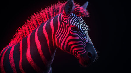 Zebra portrait on black background with red and blue lights. 3D renderingの素材