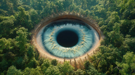 Aerial view of the eye of the earth in the forest.の素材