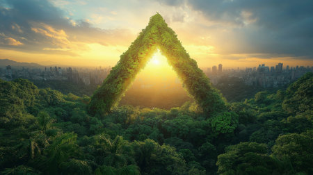 Green leaves in the shape of a triangle. 3D rendering.の素材