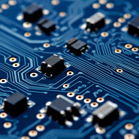 Close-up of electronic circuit board with microchips. Technology background.の素材