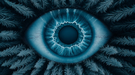 Eye of a frosted pine tree in blue tones. 3D renderingの素材