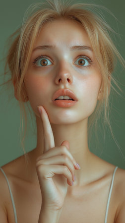 Portrait of a beautiful young woman with blond hair and blue eyesの素材
