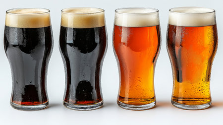 Beer glasses on a white background. 3d rendering, illustration.の素材