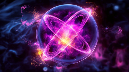Atom in space, computer generated abstract background, 3D renderingの素材