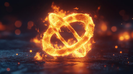Burning forbidden symbol on a dark background. 3d rendering.の素材