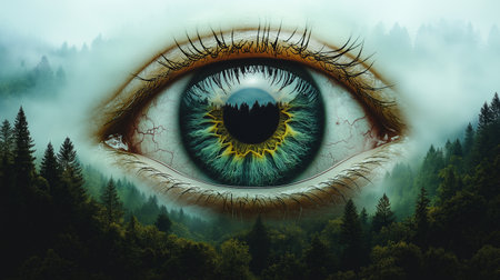 A beautiful woman's eye in the forest. View from above.の素材