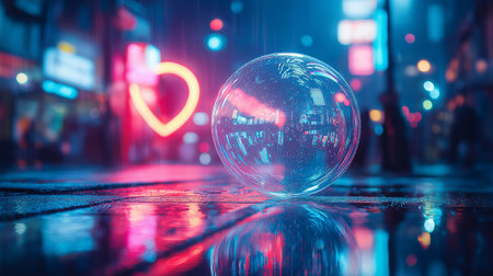 Glass ball on the background of the night city. Conceptual image.の素材