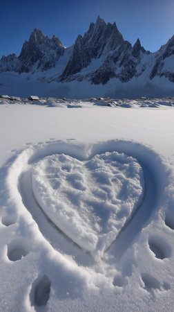 Valentine's day in the mountains. Heart in the snowの素材