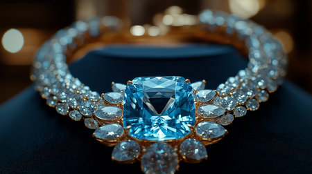 jewelry necklace with blue sapphire on a black backgroundの素材