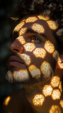 Portrait of a handsome young man with a creative pattern on his faceの素材
