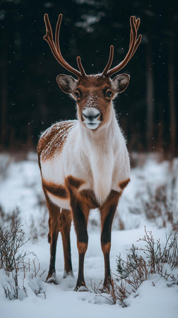 Deer in the winter forest. Wildlife scene from northern Europe.の素材