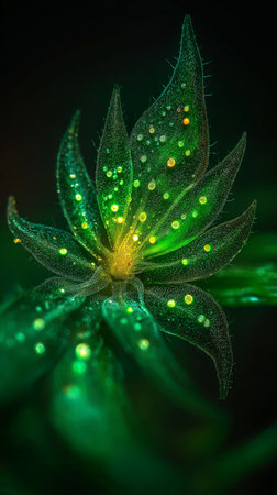 Beautiful green plant on a black background. Close-up.の素材