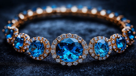 Jewelry Bracelet with blue gems on a dark backgroundの素材