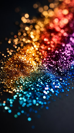 Multicolored glitter on a dark background. Shallow depth of fieldの素材